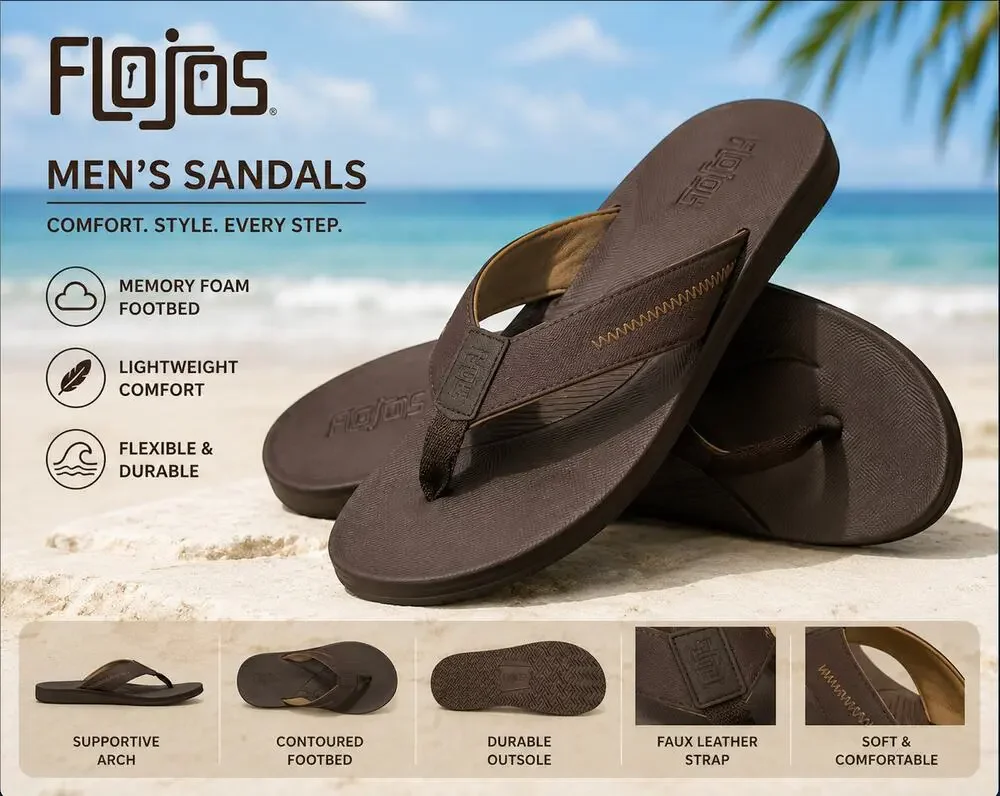 Flojos Brown Memory Foam Flip Flop Sandals Men's Size 11 NWOT